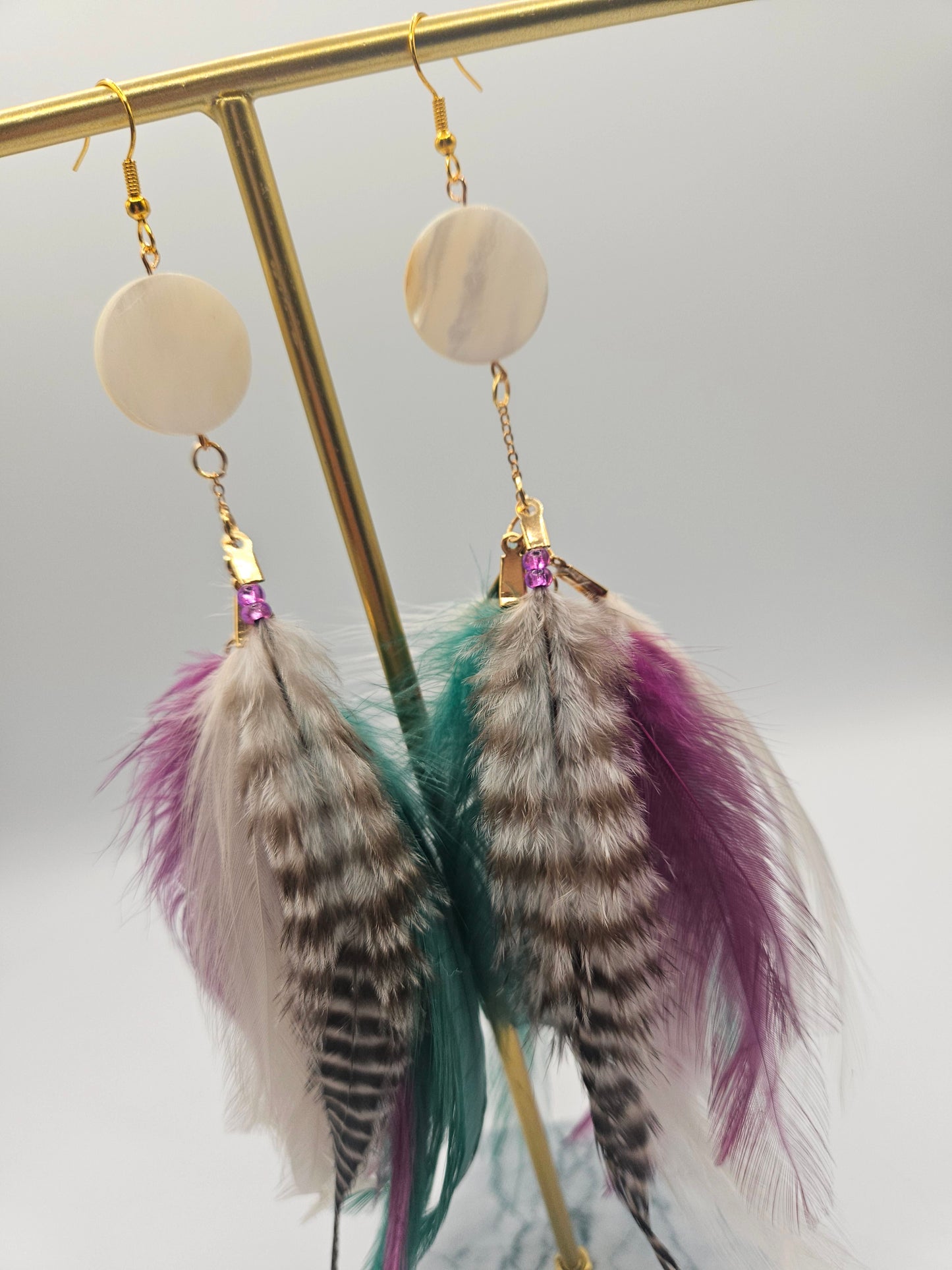 Green & Purples Feather Earrings
