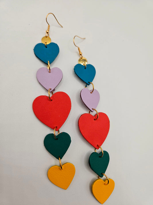 Hearts Leather Shoulder Duster Earrings