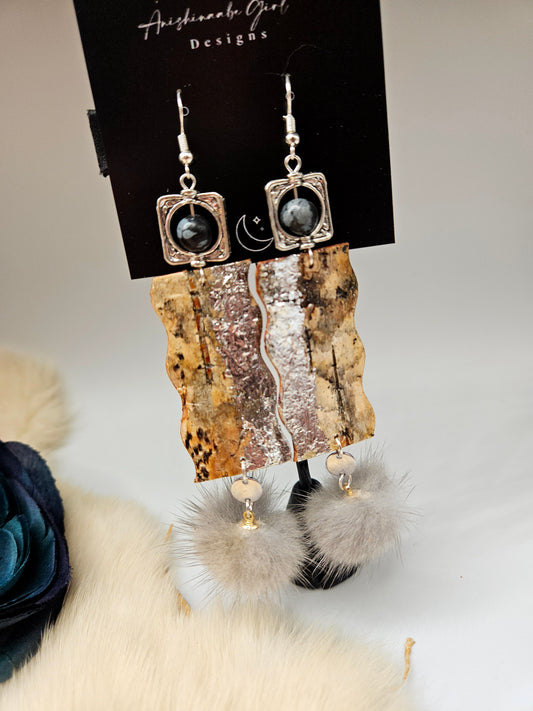 Birchbark Silver gilded Fur Earrings