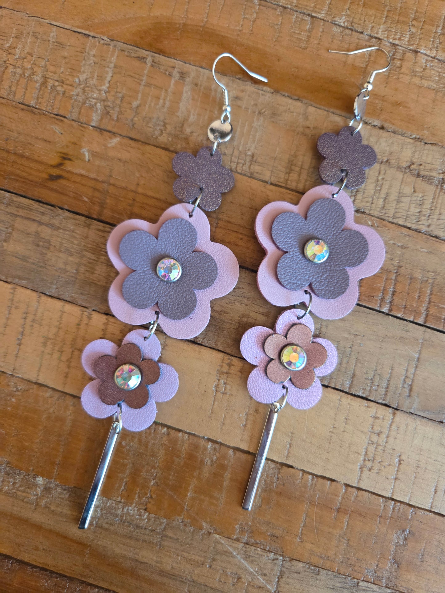 Leather Flower Shoulder Duster Earrings