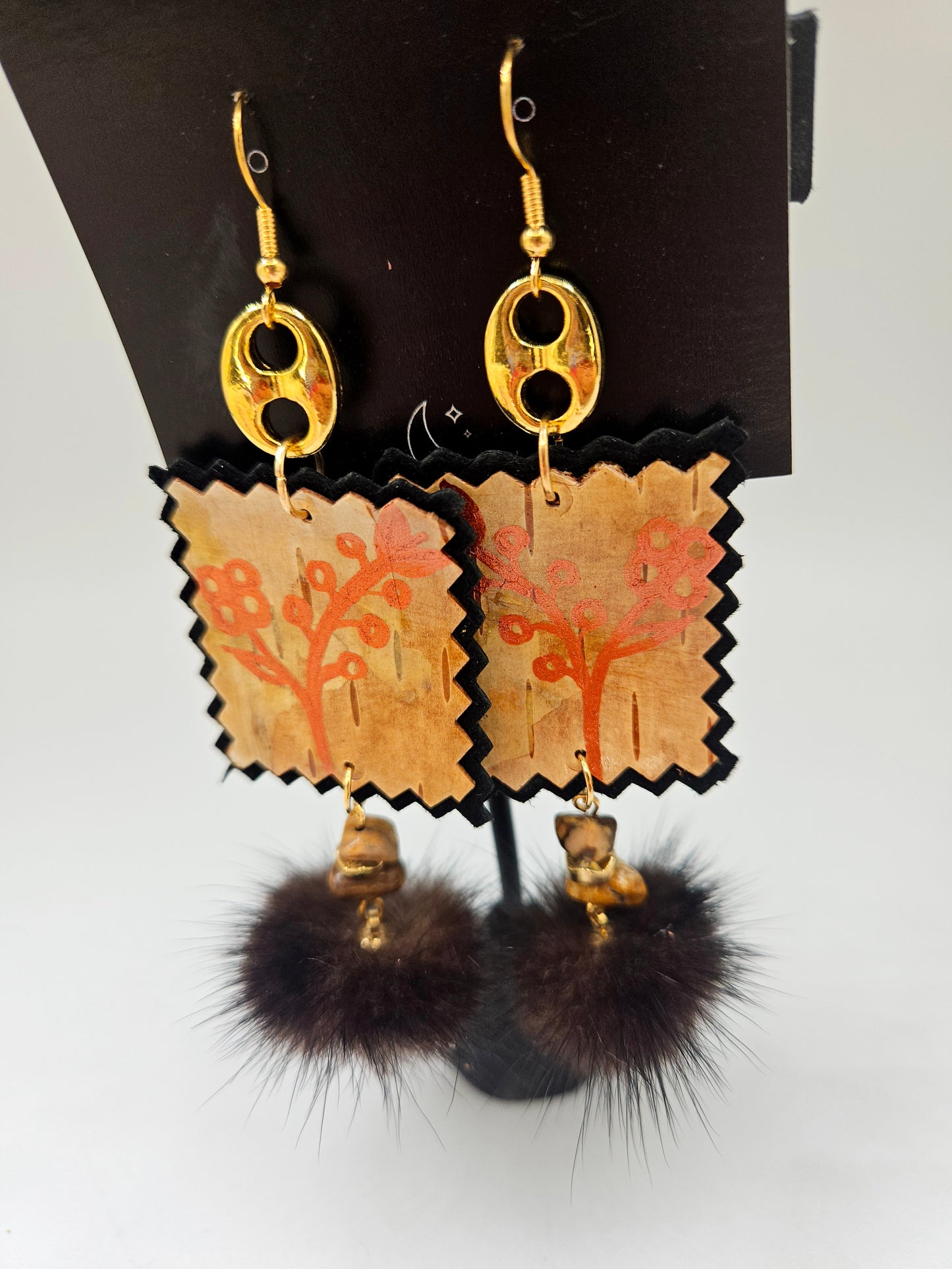 Birchbark Copper Floral Fur Earrings