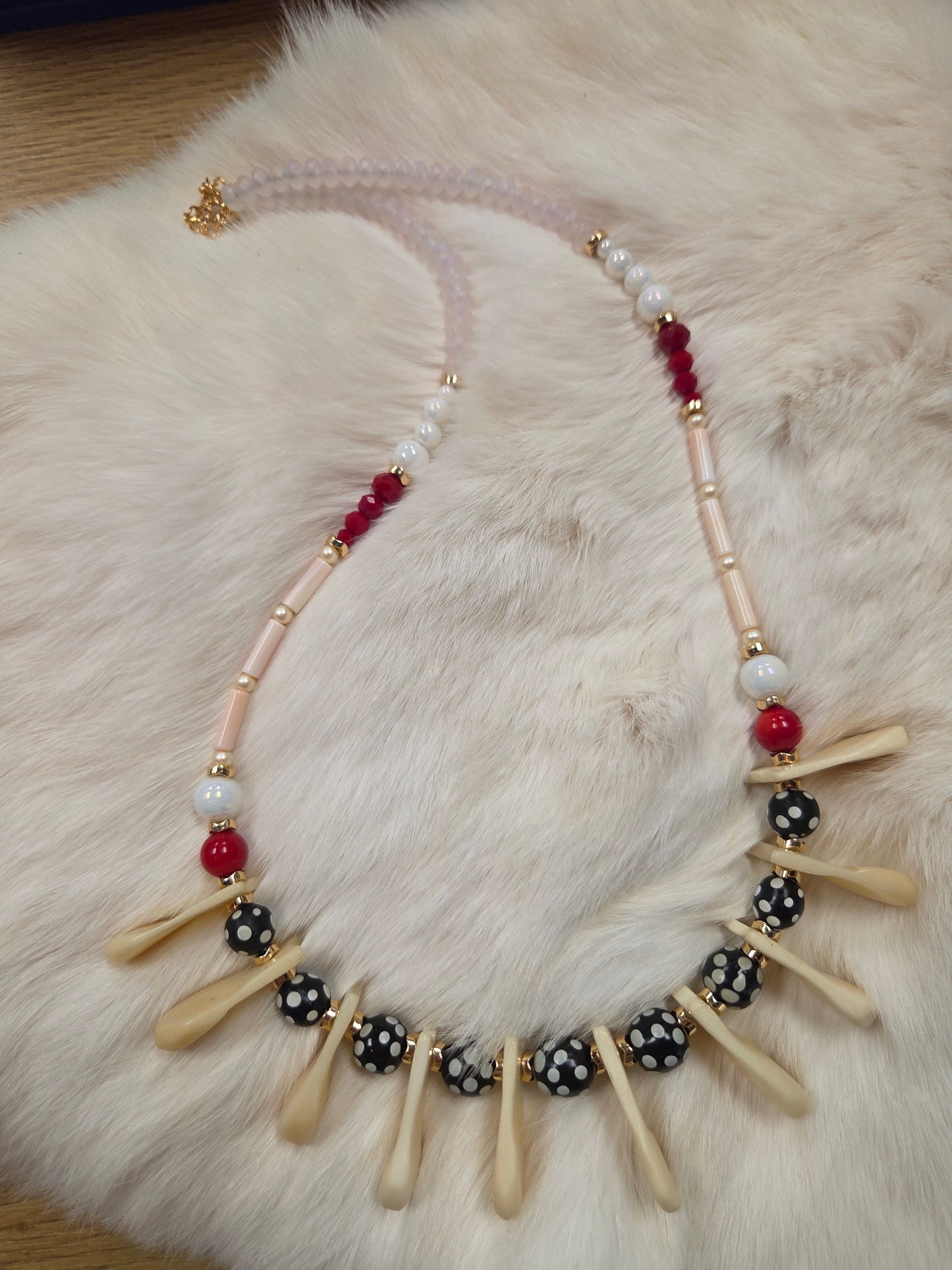Elk Tooth(bone)and Skunk Trade Bead Necklace
