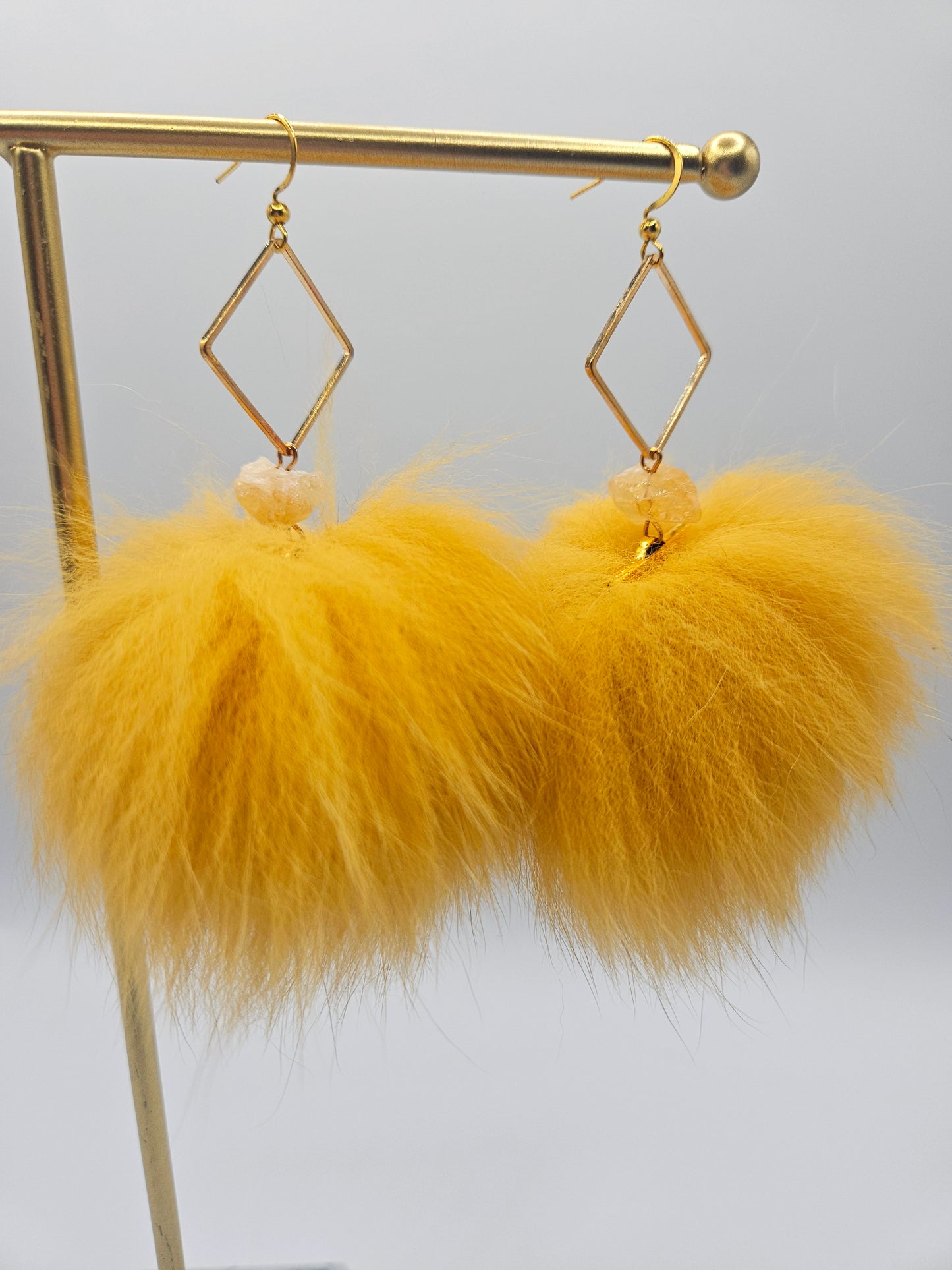 Fox Fur Pom Drop Earrings