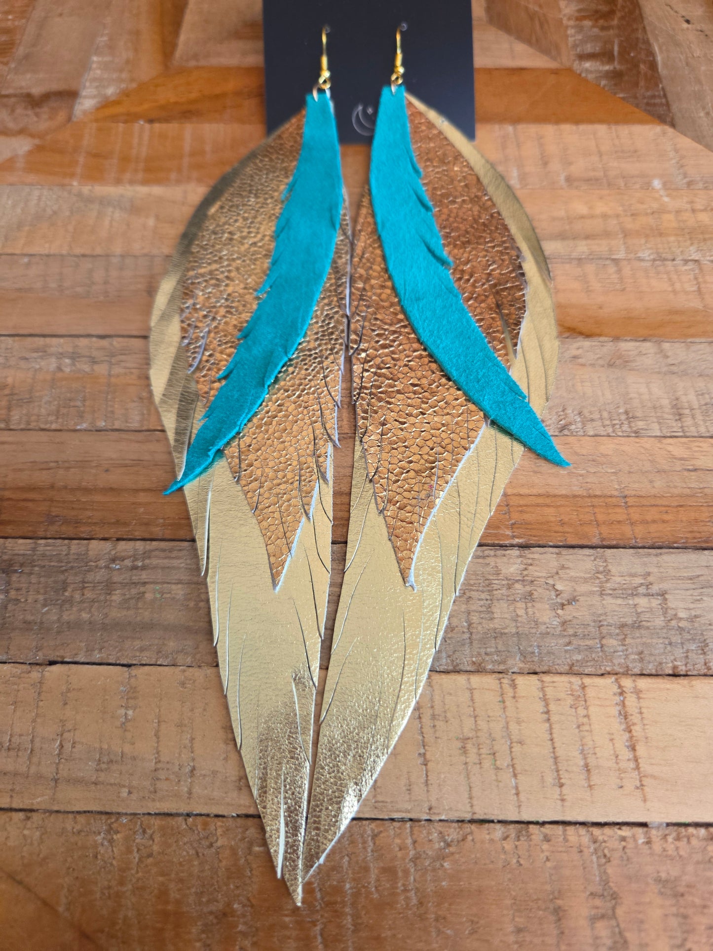 Metallic Leather Feather Earrings