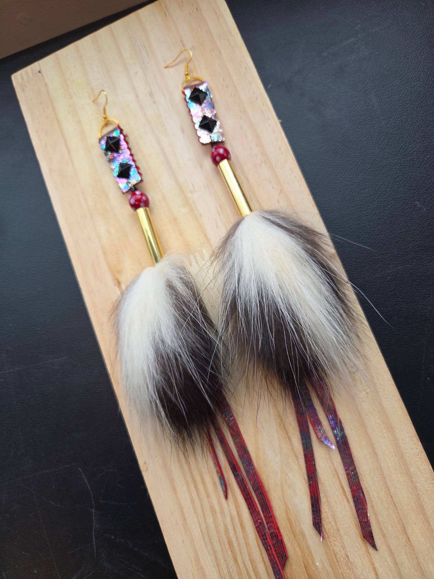 Skunk Medicine Earrings - Dramatic Red