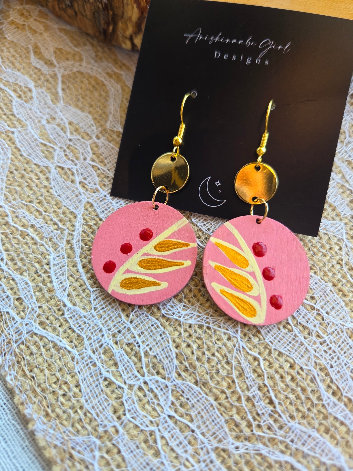 Floral Painted Circle Earrings