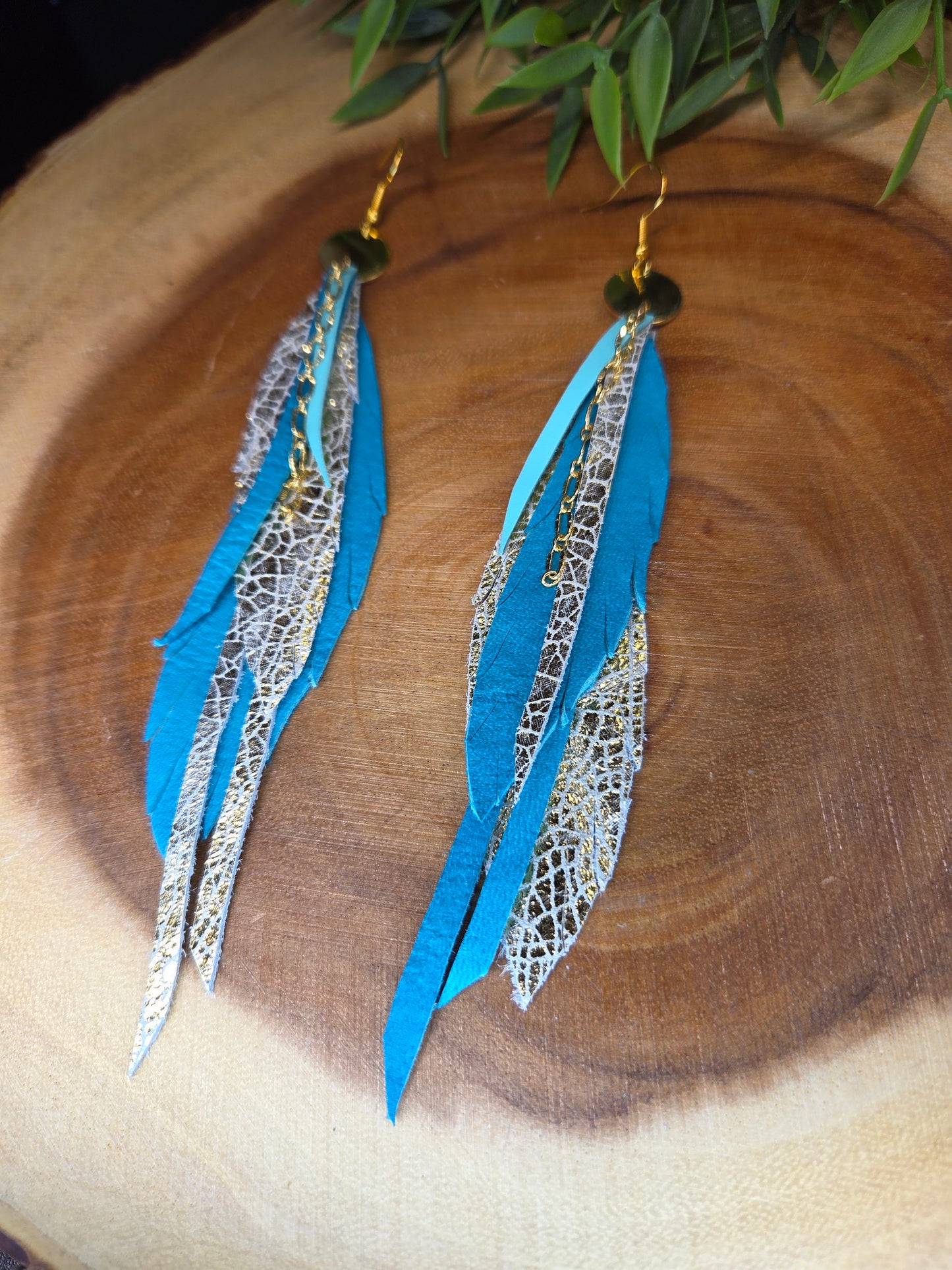 Statement Leather Feather Earrings