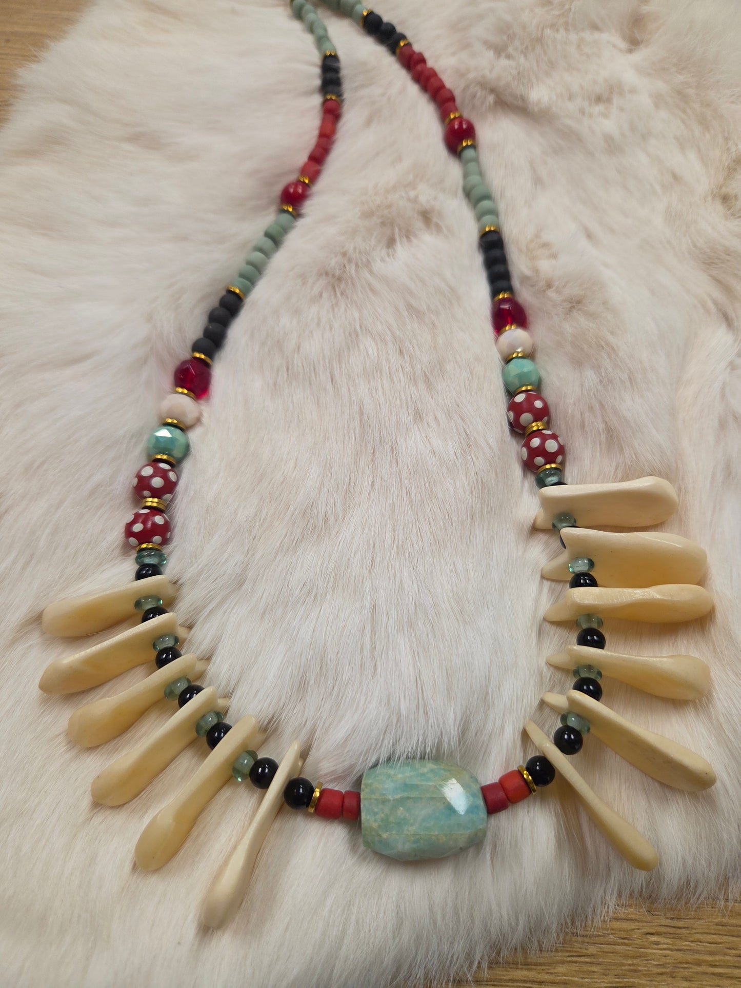 Amazonite and Elk Tooth(bone)Necklace