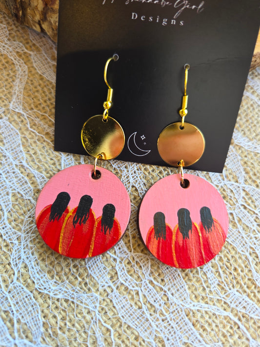 Red Dress Women Painted Circle Earrings