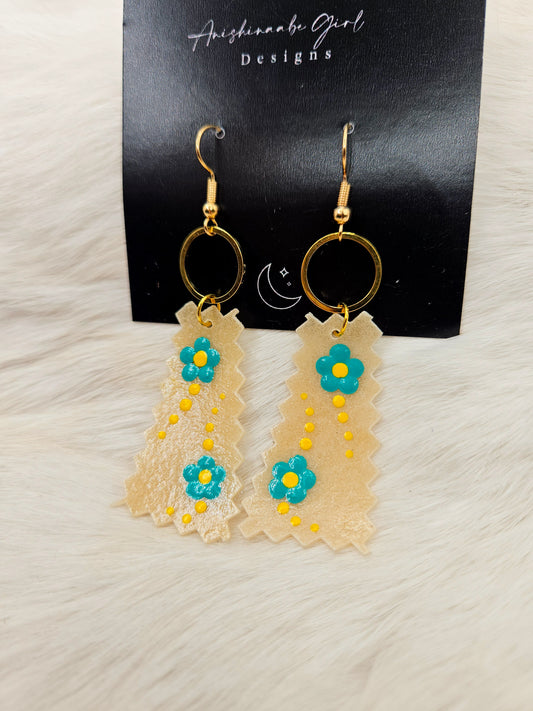 Floral Painted Parfleche Earrings