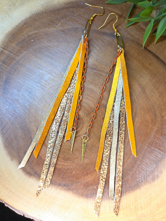 Leather Fringe Earrings Copper Metallics