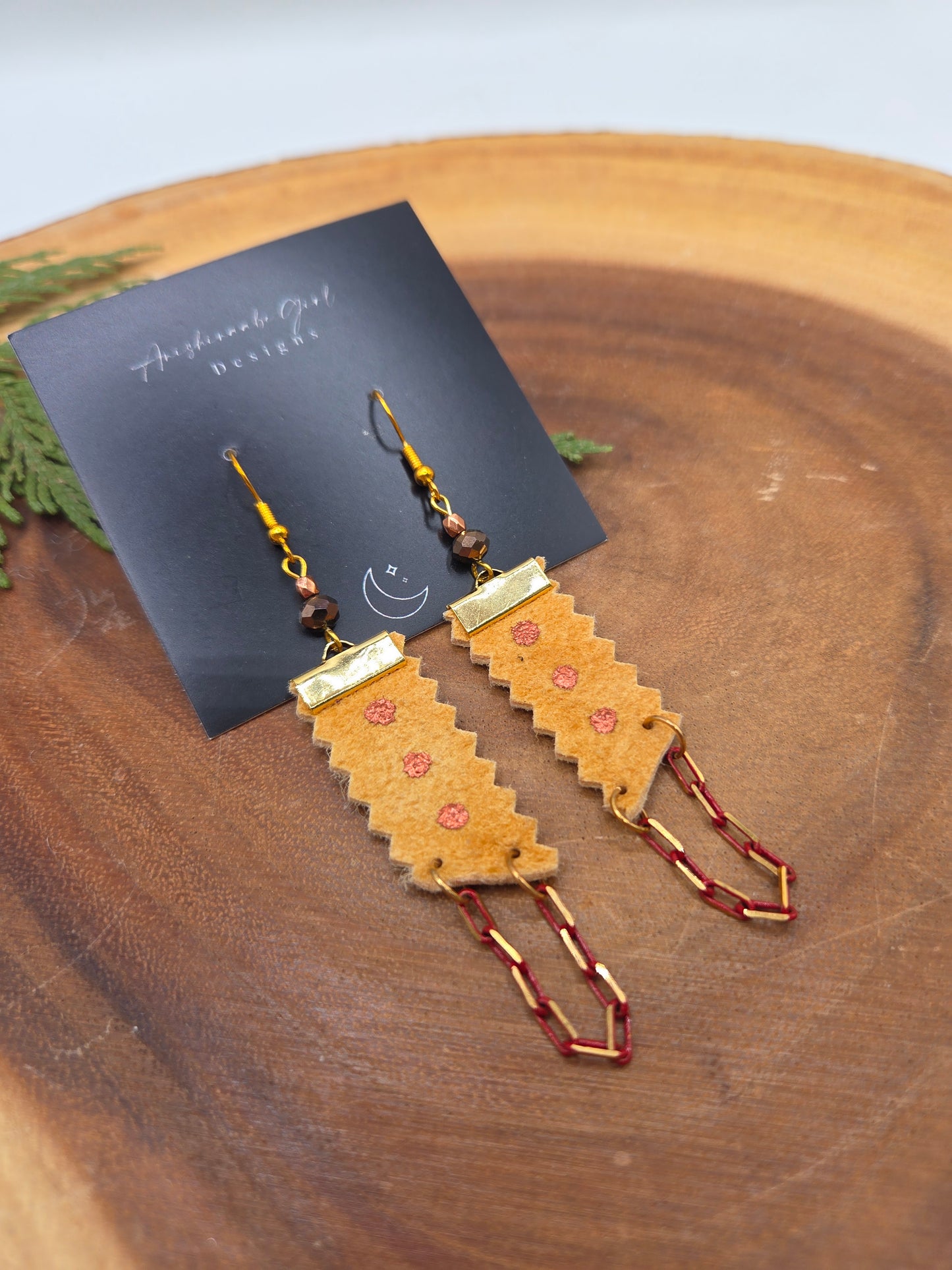 Smoked Moosehide Chain Drop Earrings