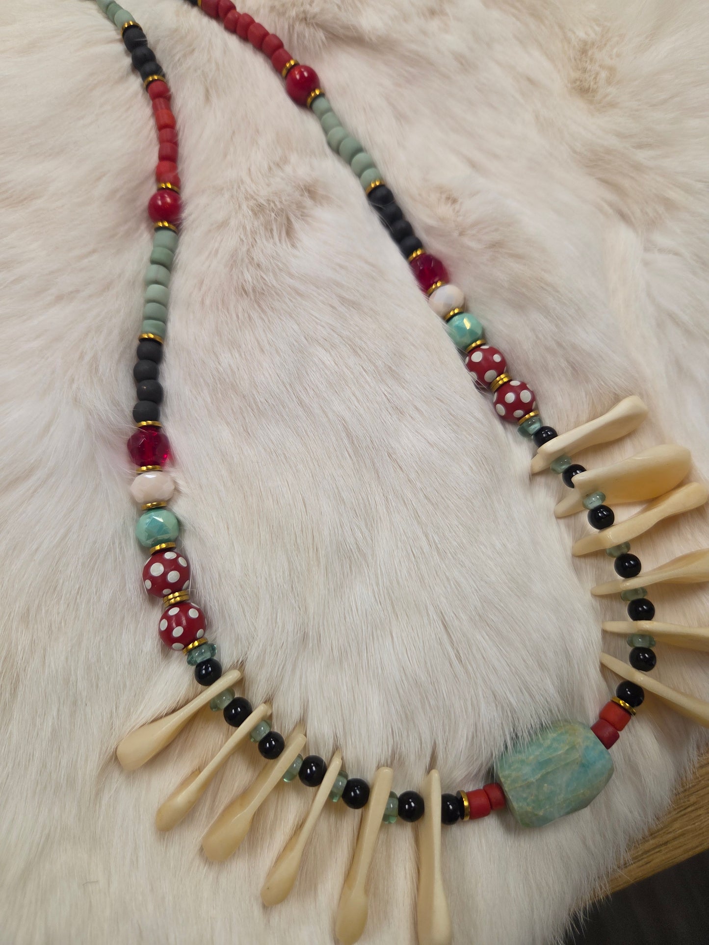 Amazonite and Elk Tooth(bone)Necklace