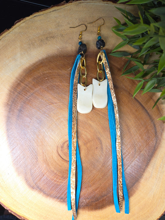 Leather Fringe Earrings with Elk Tooth