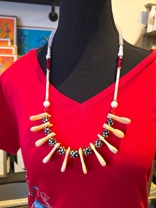 Elk Tooth(bone)and Skunk Trade Bead Necklace