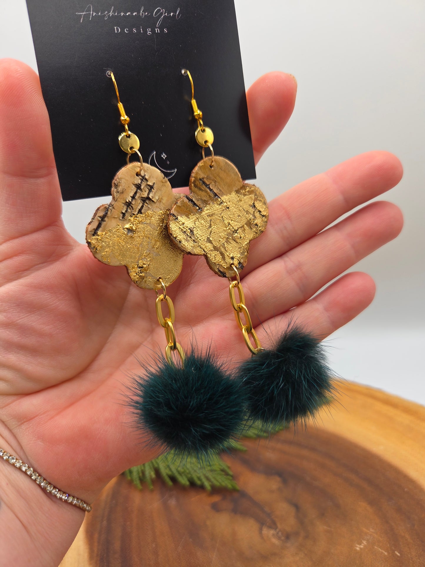 Birchbark Florals with Mink Poms