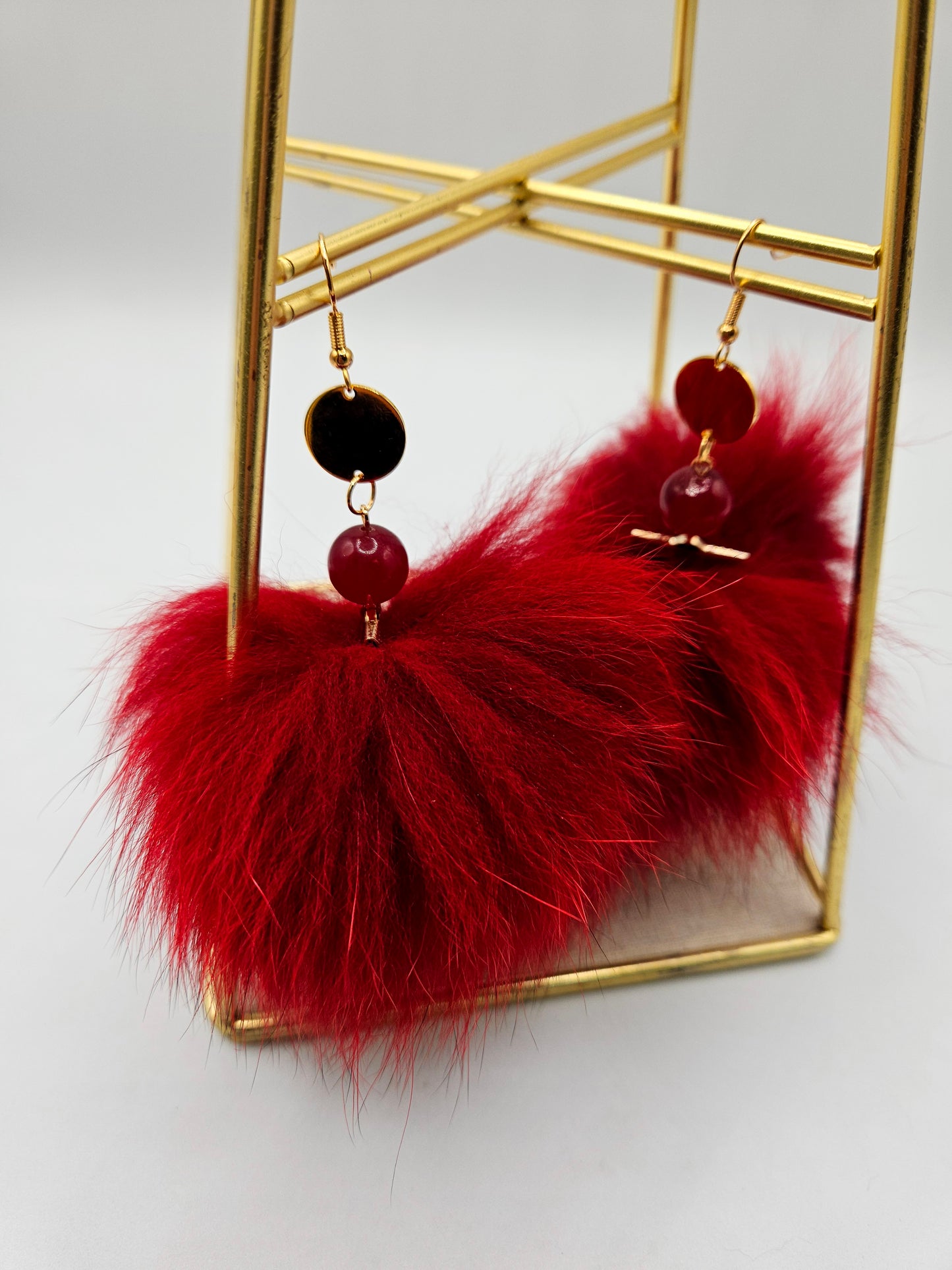 Dyed Red Blue Fox Fur Earrings