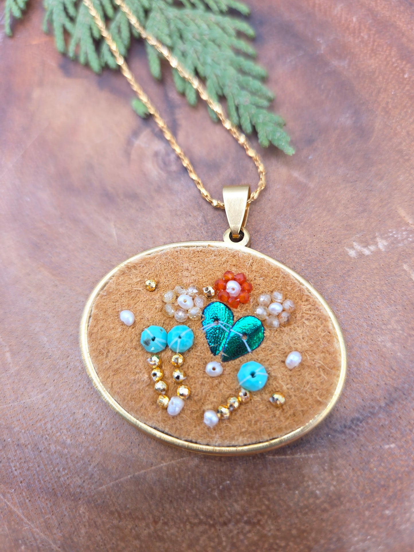 Gemstone Beaded Smoked Moosehide Necklace