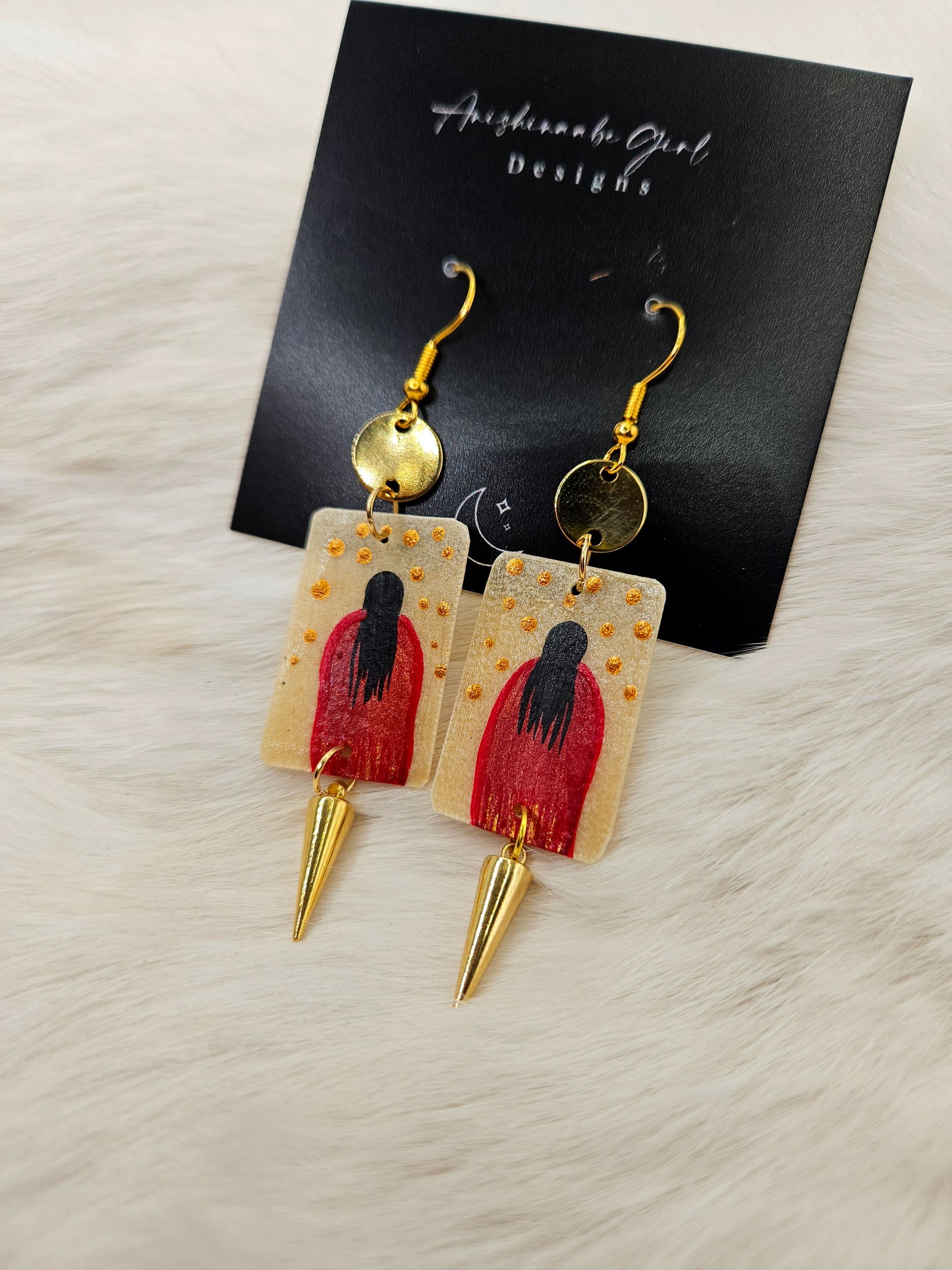 Red Dress Woman Painted Earrings