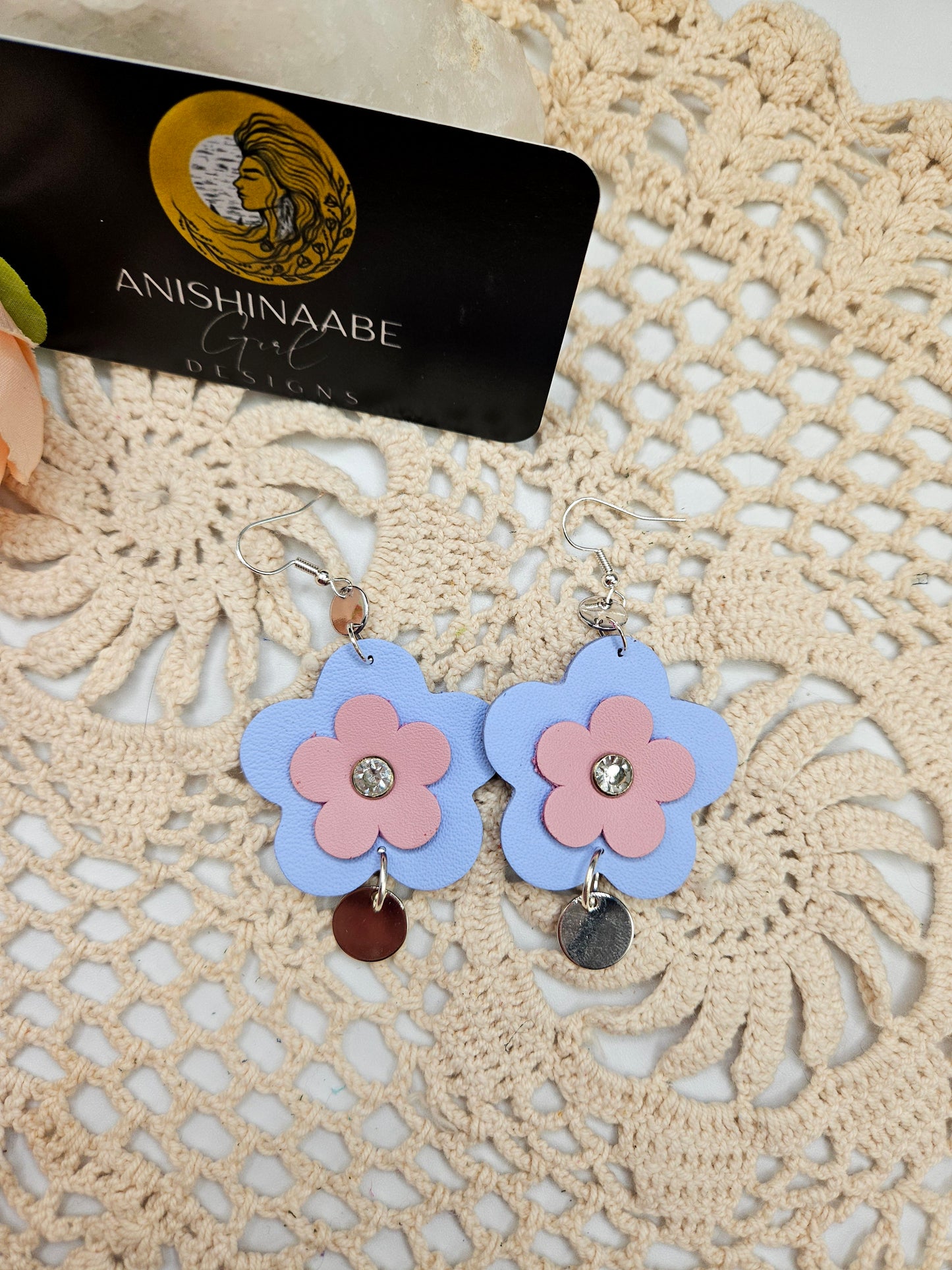 Leather Flower Drop Earrings