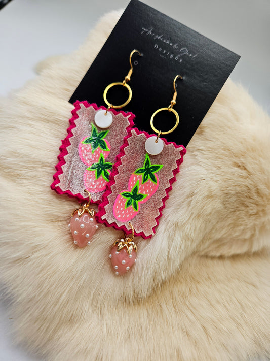 Parfleche Strawberry Painted Earrings