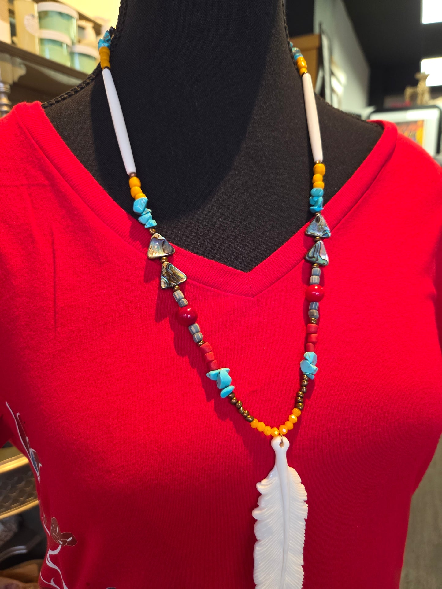 Bone Feather Carved Necklace