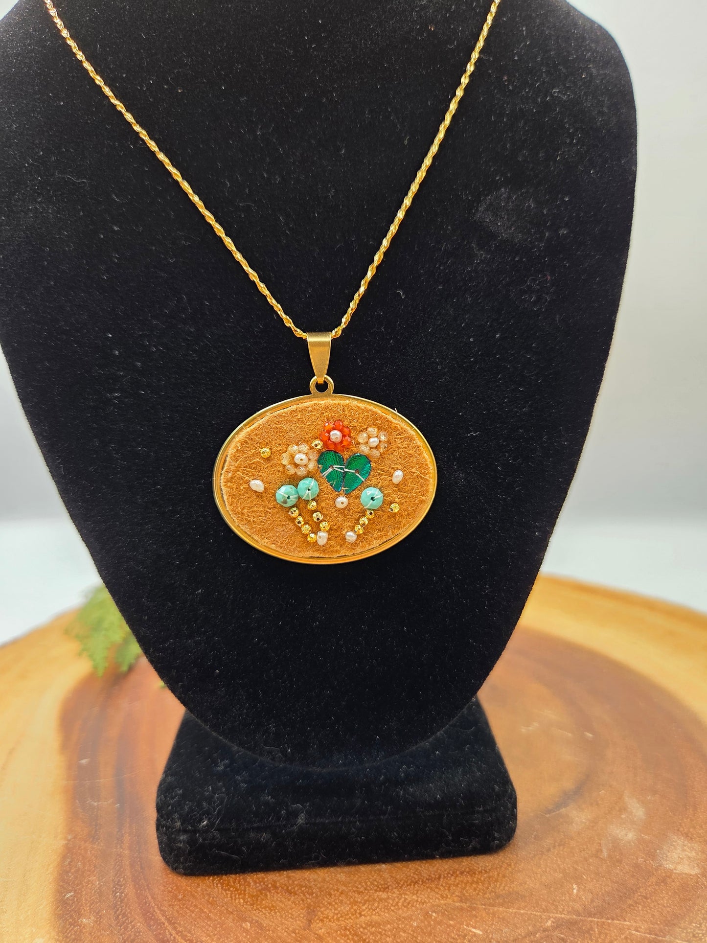 Gemstone Beaded Smoked Moosehide Necklace