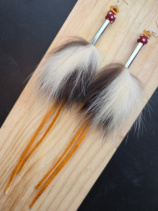 Skunk Medicine Earrings - Smoked Moosehide & Skunk Beads