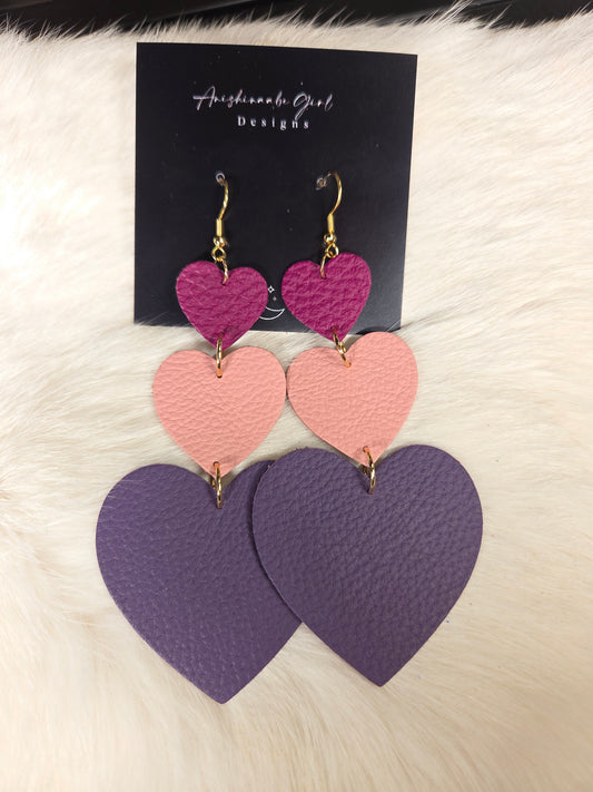 Tiered Heart Leather Earrings