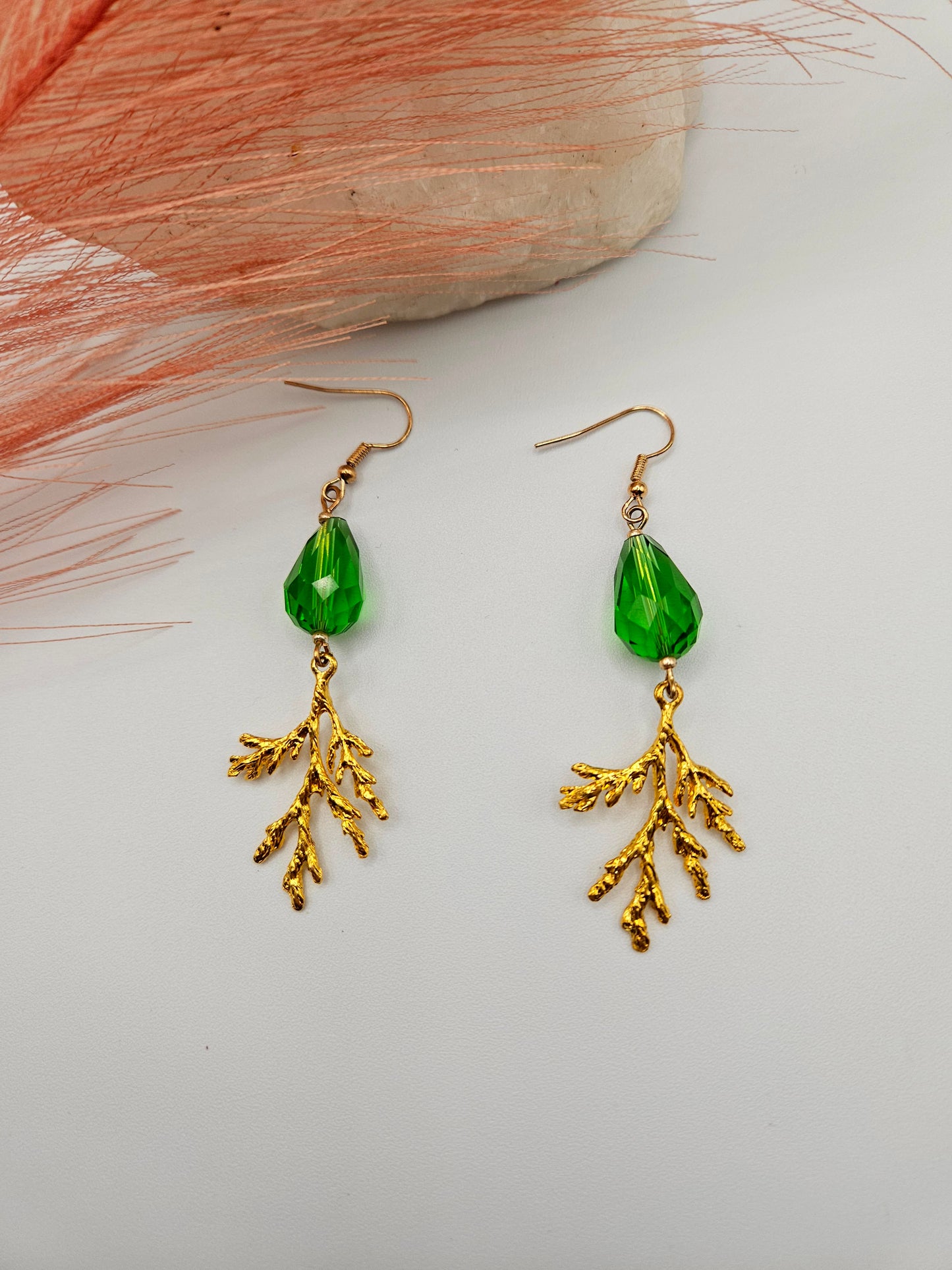 Cedar and green vintage glass drops