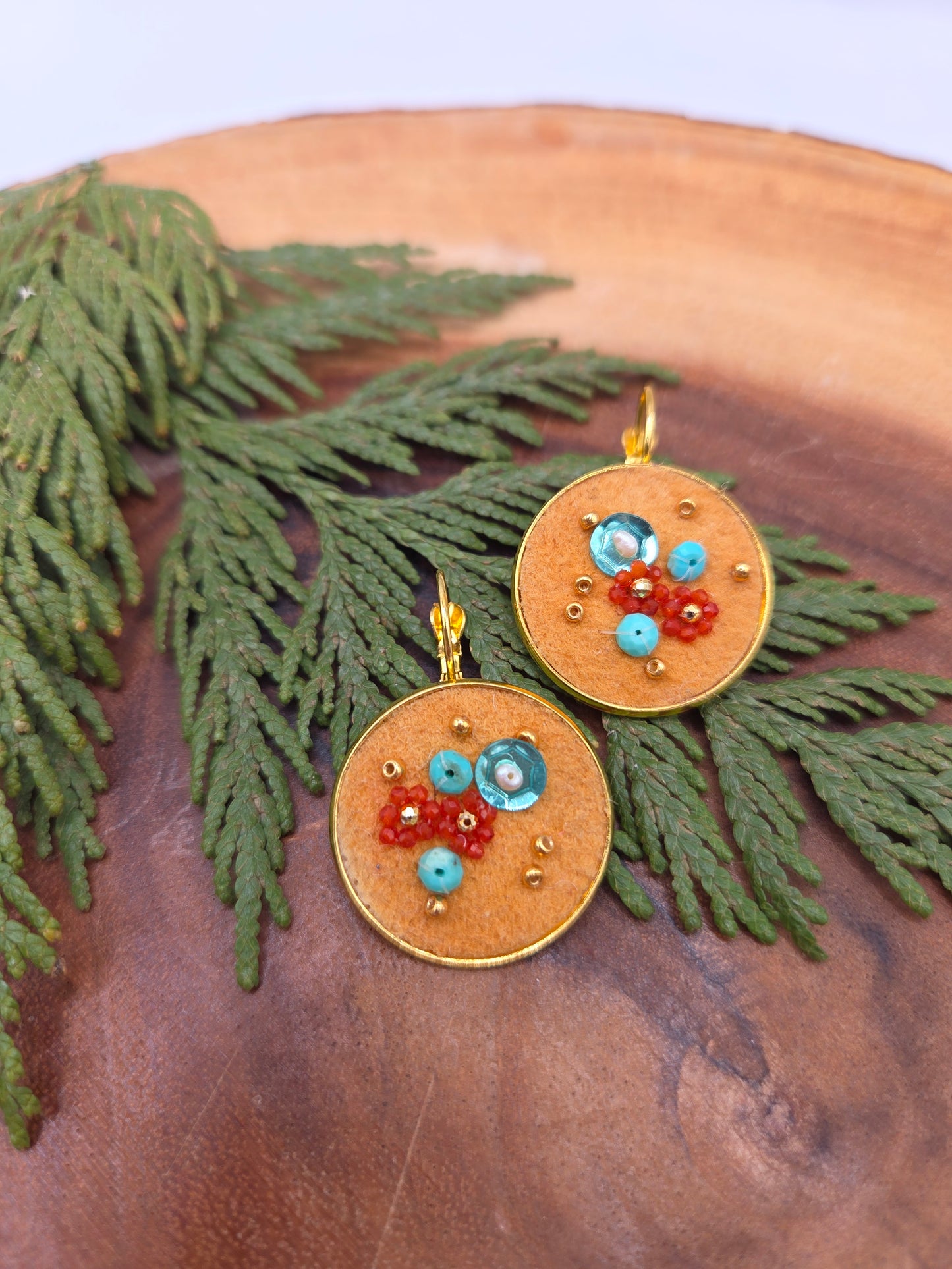 Gemstone Beaded Smoked Moosehide Earrings