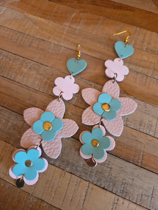 Leather Flower Shoulder Duster Earrings