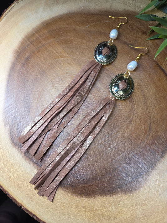 Concho & Leather Fringe Earrings