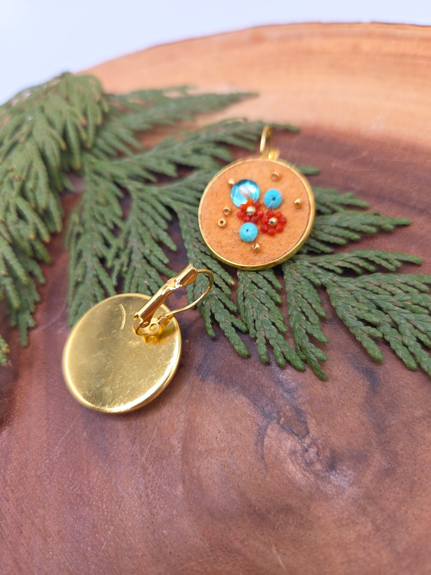 Gemstone Beaded Smoked Moosehide Earrings