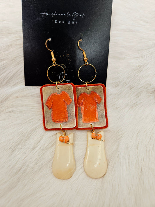 Orange Shirt Parfleche Painted Earrings