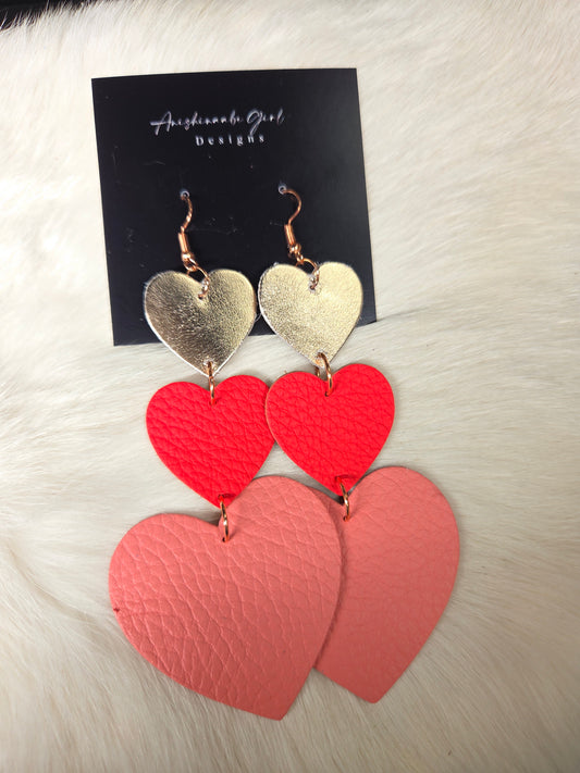 Tiered Heart Leather Earrings