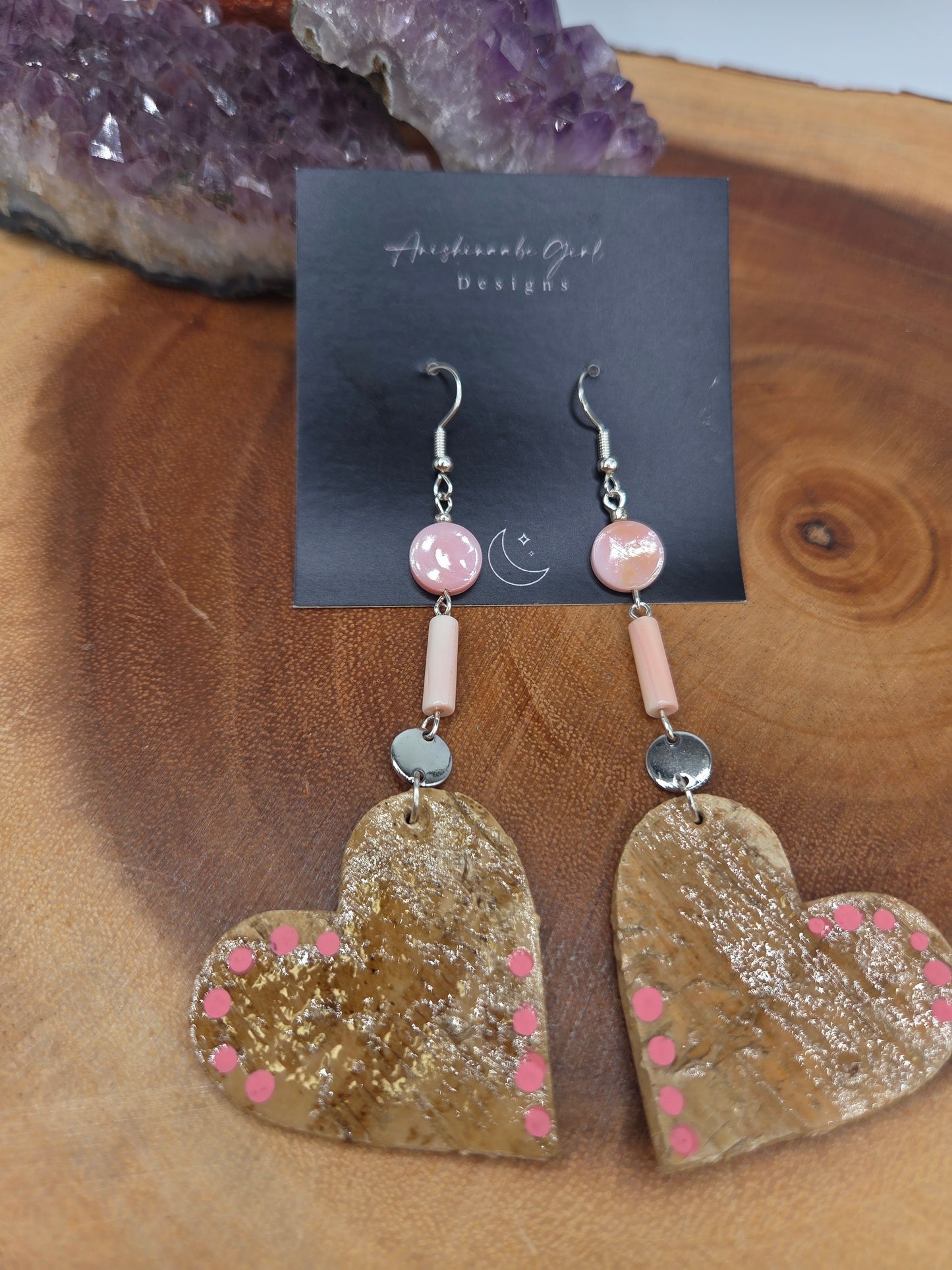 Queen Conch and Birchbark Heart Earrings