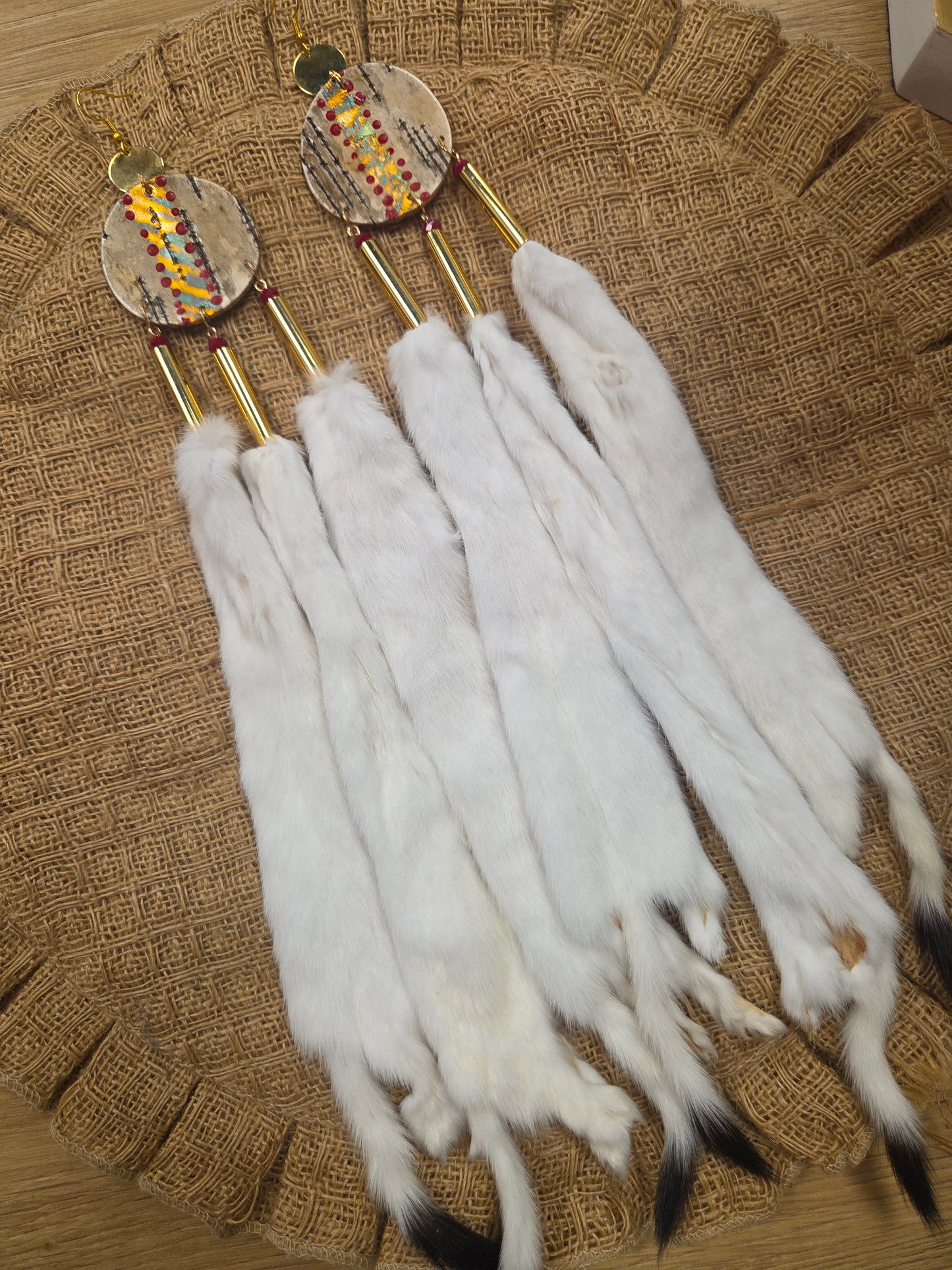 Boujee Weasel and Copper Gilded Birchbark Earrings