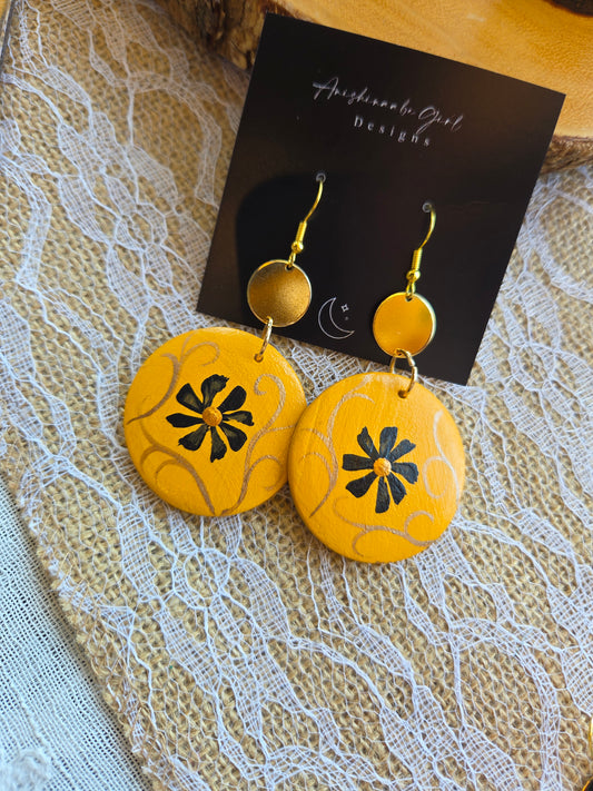 Floral Painted Circle Earrings