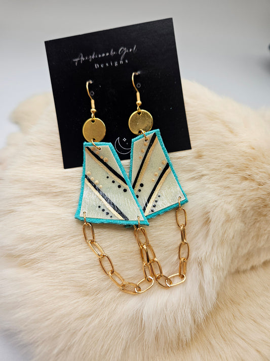 Moosehide Geometric Painted Rawhide Parfleche Earrings