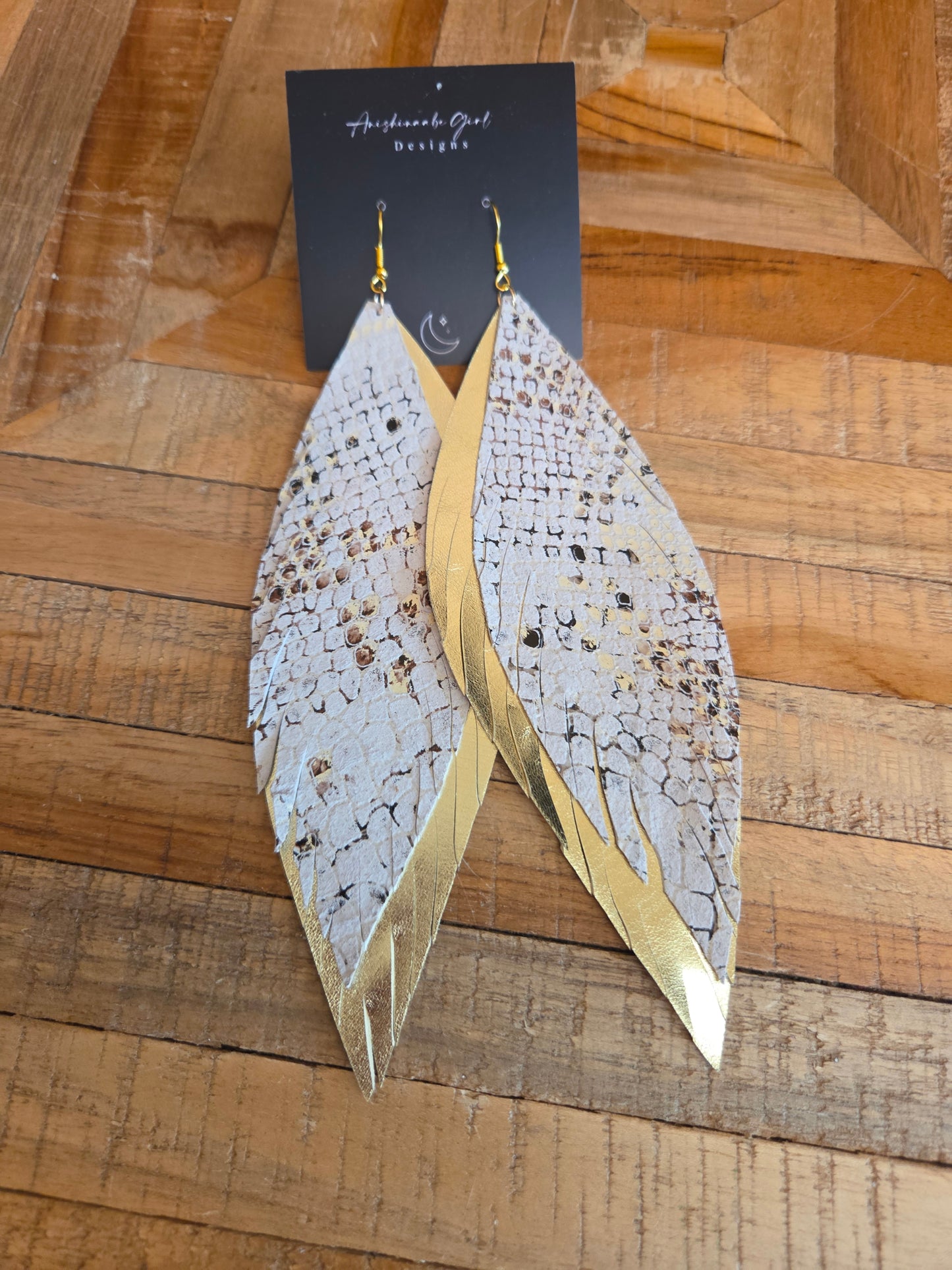 Metallic Leather Feather Earrings
